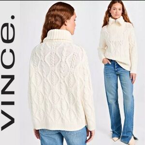 VINCE Cable Half Zip Pullover In Cream